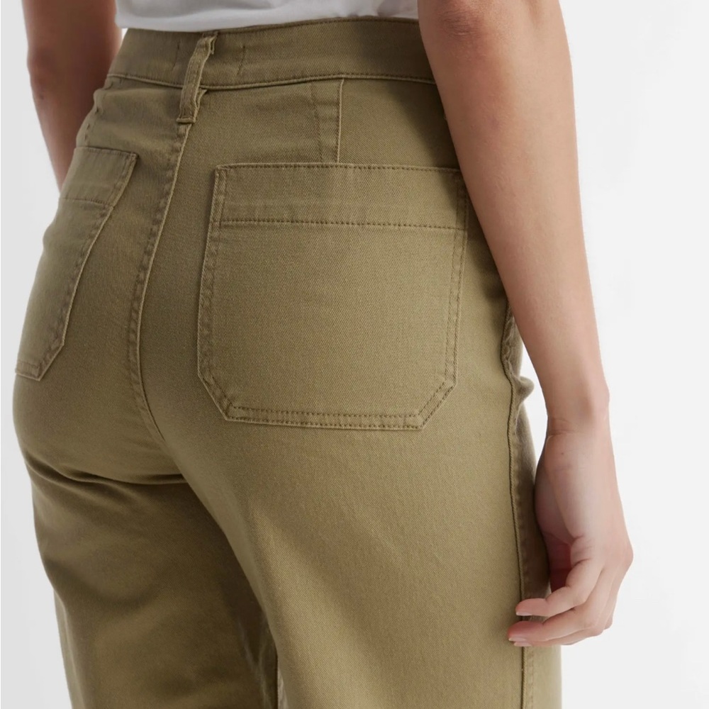 Quince Organic Stretch Cotton Twill Wide-Leg Crop Pant size 27 in Olive